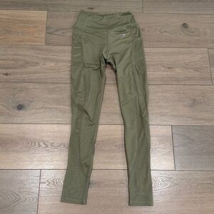 GYMSHARK Khaki Green Sleek Sculpture Legging Pockets Mesh Active Workout Size XS